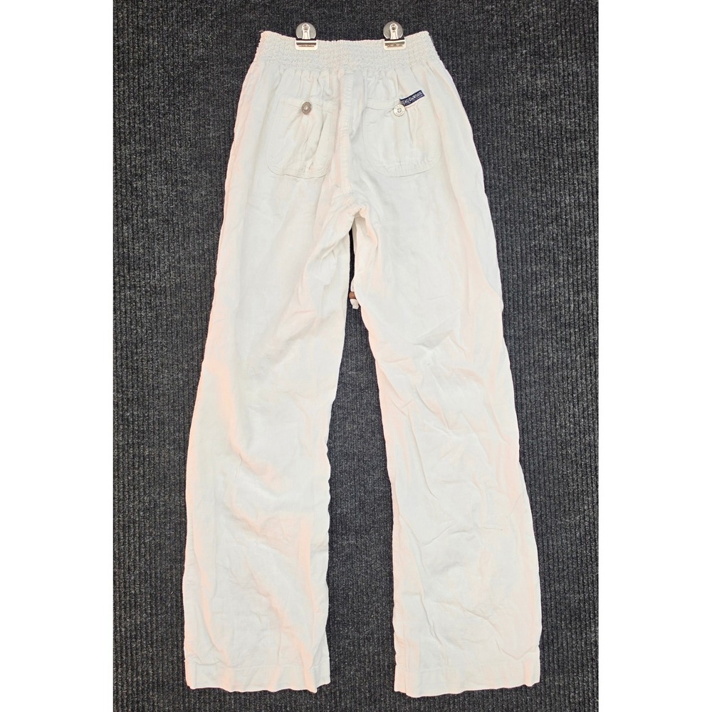 Beau Dawson White Linen Blend Smocked Waist Wide Leg Pants M2584AVB-OP Small - Picture 2 of 9